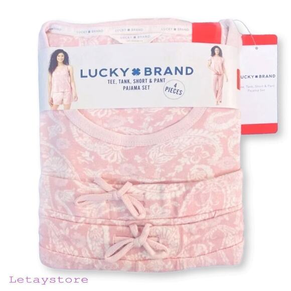 New! Lucky Brand PLUS 4-Piece Super Soft Floral Print Lounge Pajama Set - Picture 9 of 12